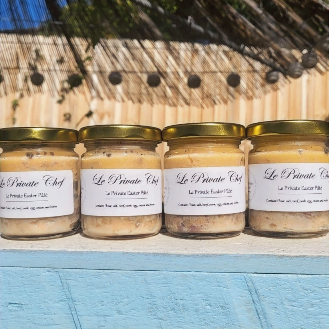 4 jars of pate presented on a wooden shelf prepared by Le Private Chef Sydney