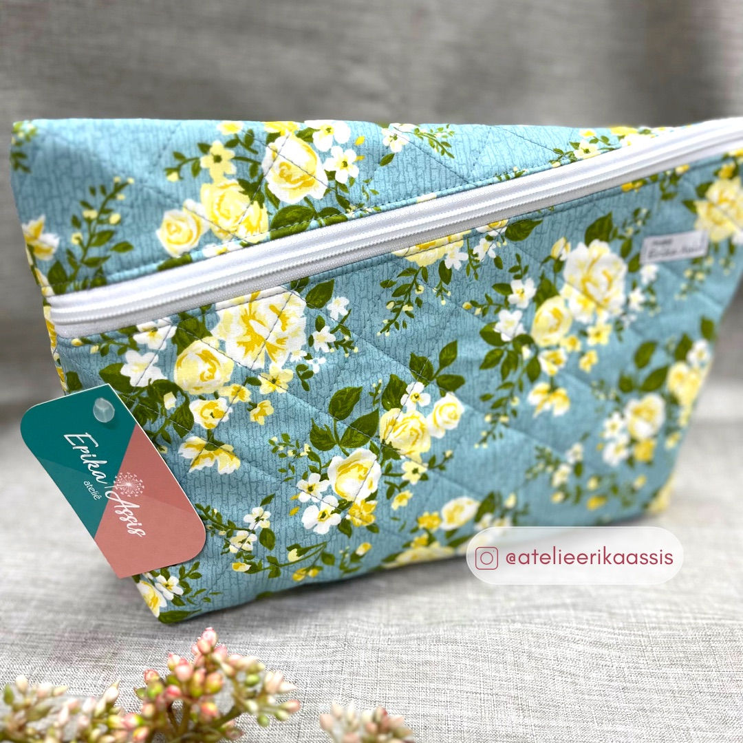 Necessaire Diagonal G - Floral Azul