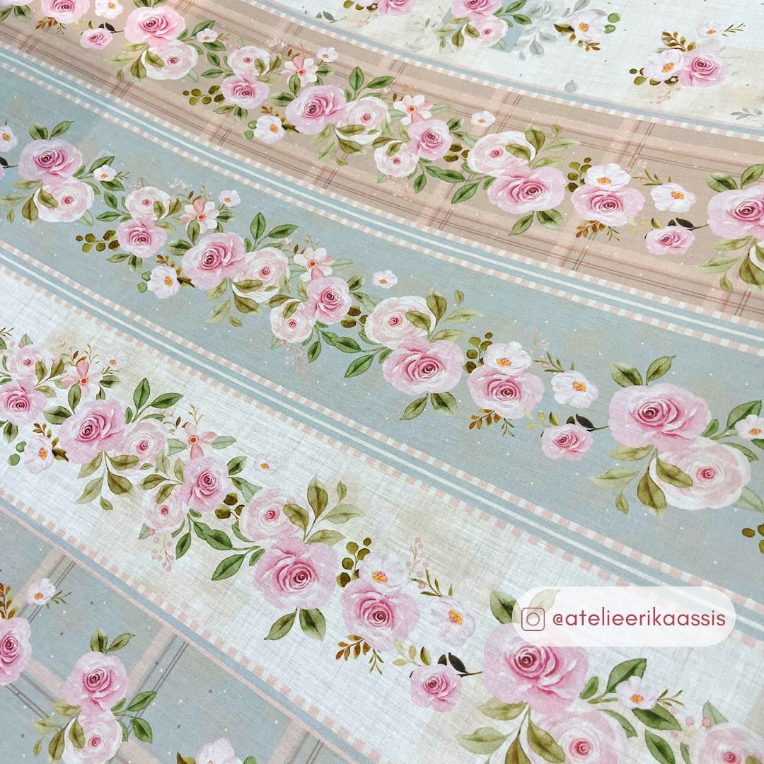 Tecido Digital Floral Rosas Aquareladas - by Ateliê Erika Assis - 0,50x1,50m