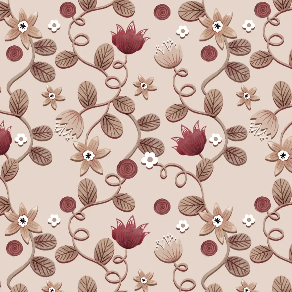 Tricoline Ramos Merlot Fundo Bege (MER002) - 0,50x1,50m