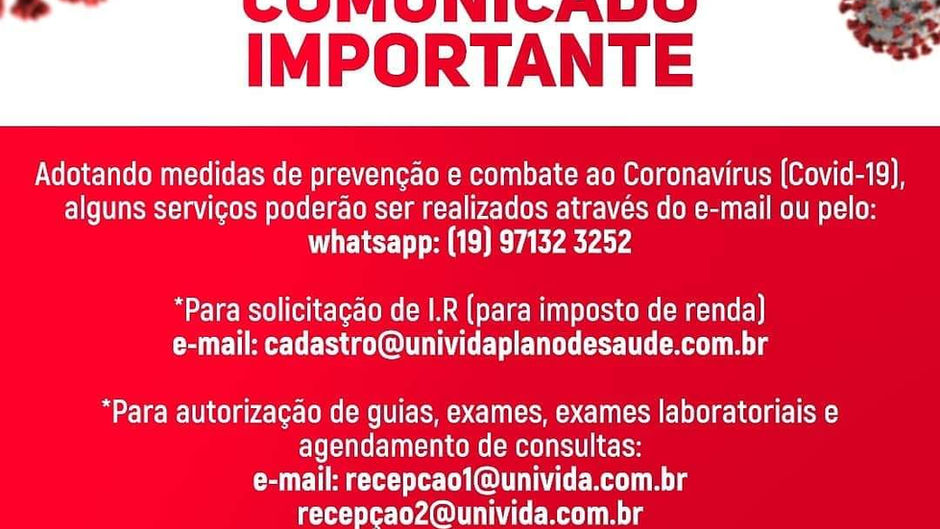 Medidas preventivas adotadas pela UNIVIDA