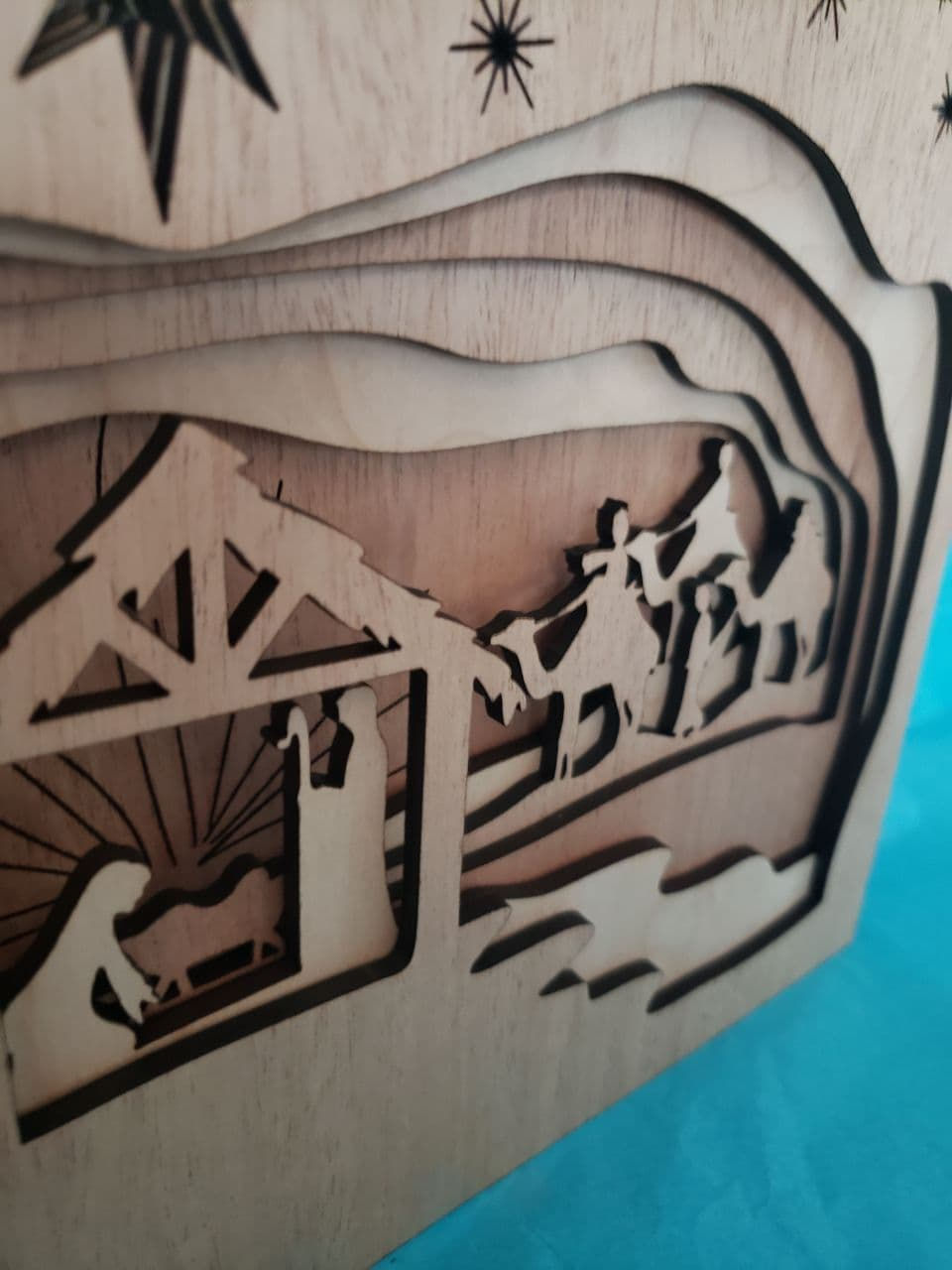 Thumbnail: 3-D Wood Nativity Set Handmade -Large
