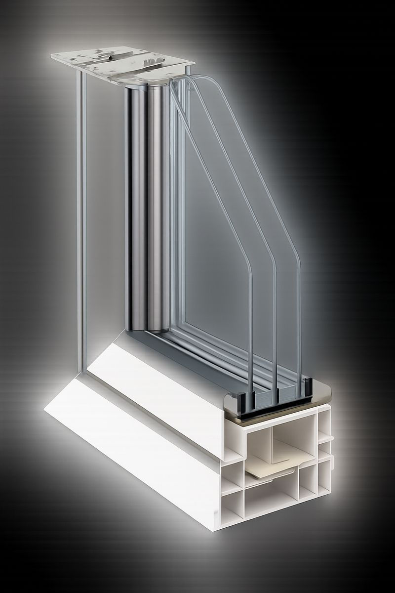 Triple-pane window cutout illustrating three layers of glass for enhanced insulation and thermal performance