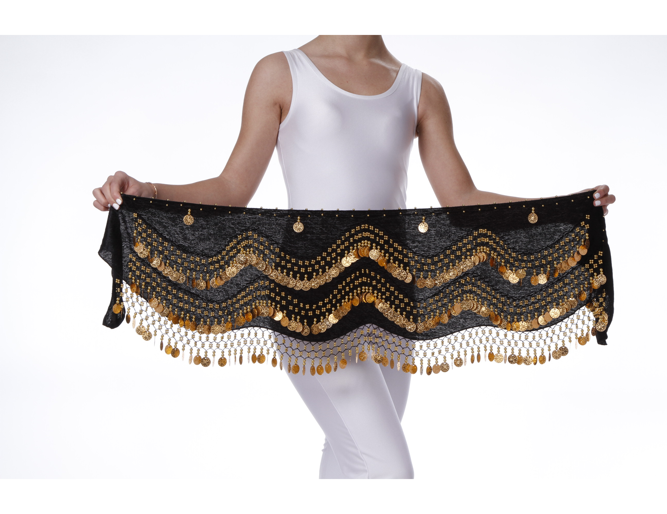 Şakira Kemeri Kadife Dalgalı Siyah Altın Penez