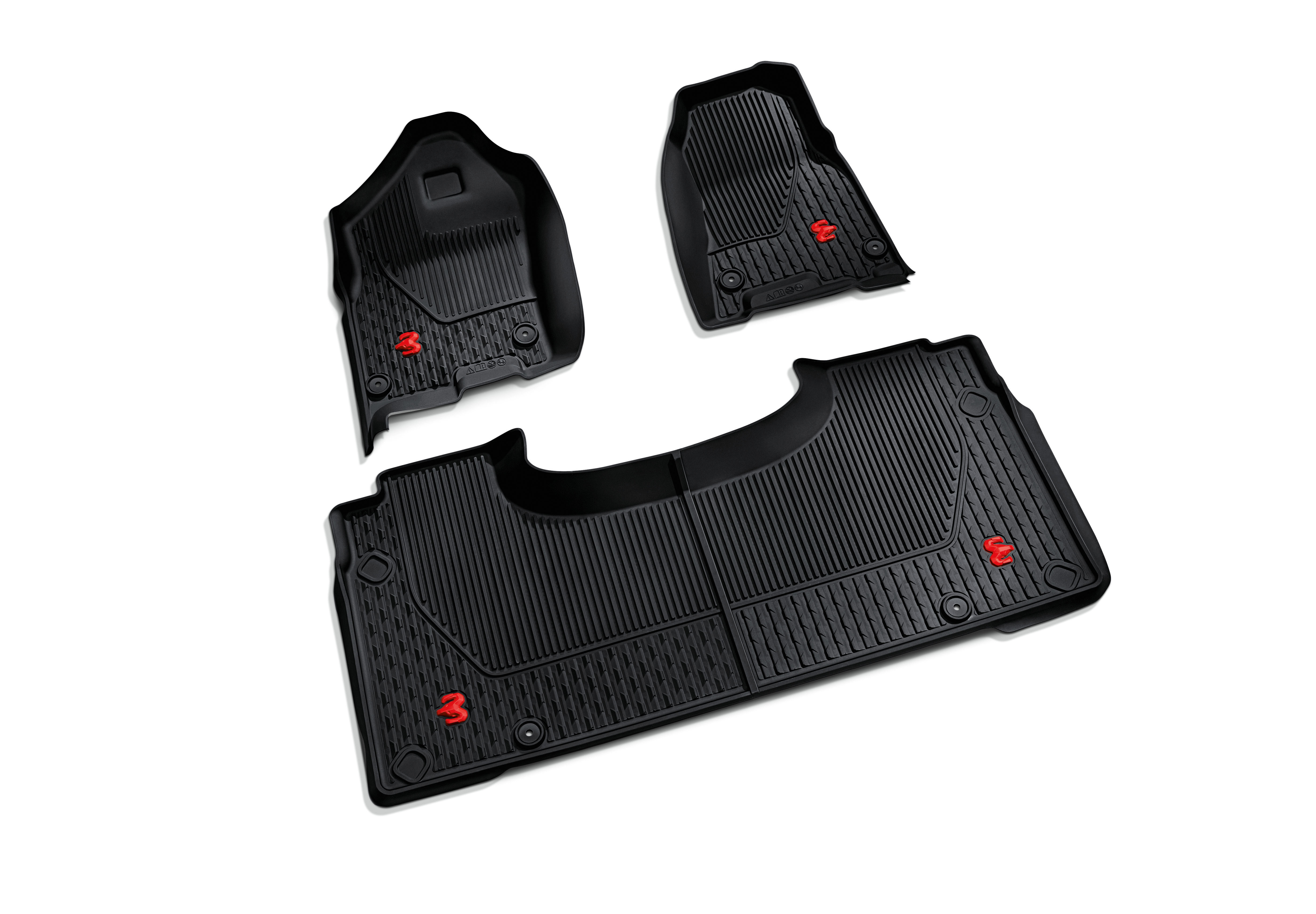 BLACK WITH RED RAM'S HEAD CREW CAB ALL-WEATHER FLOOR MATS