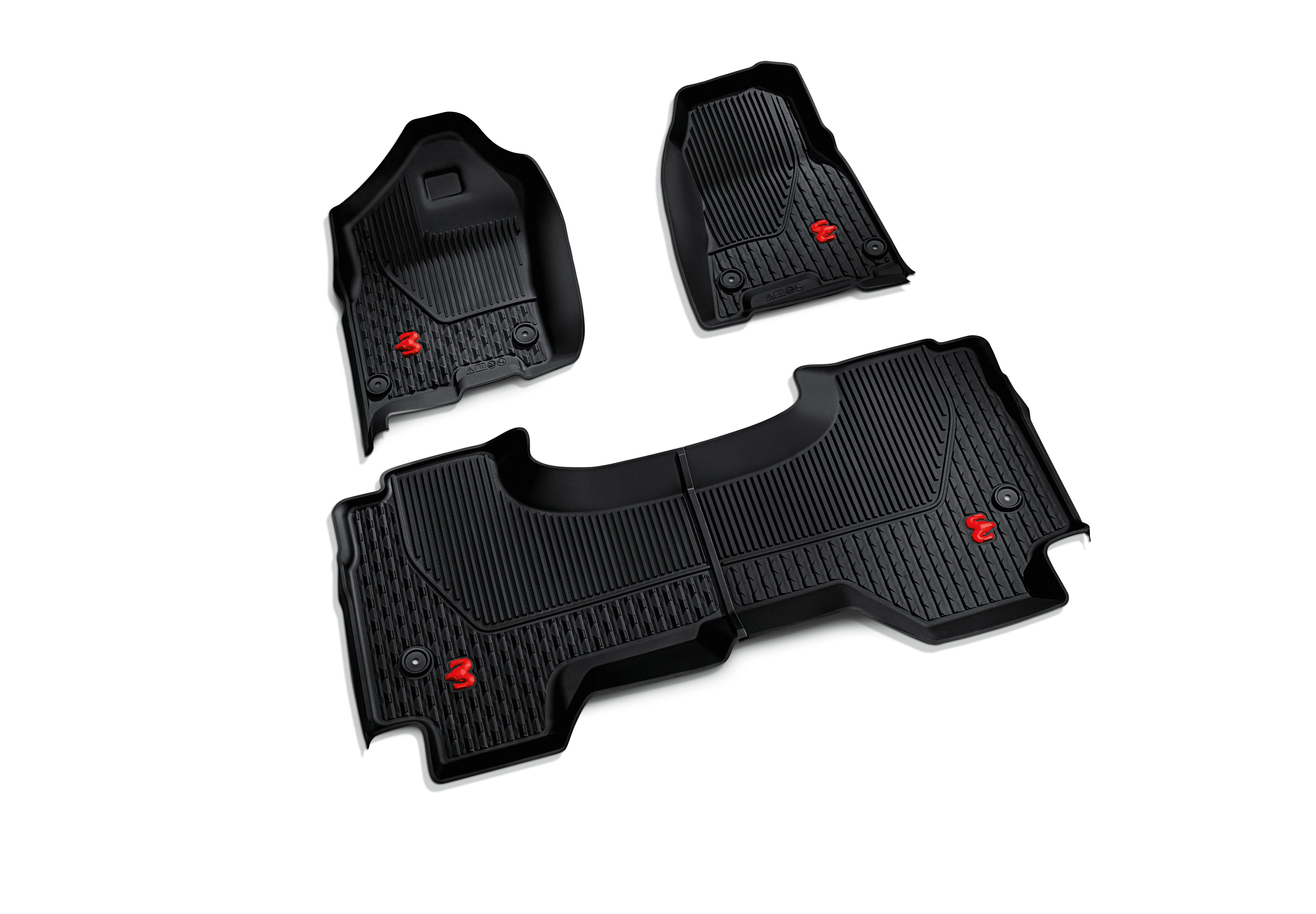 black with red ram's head logo quad cab all-weather mats