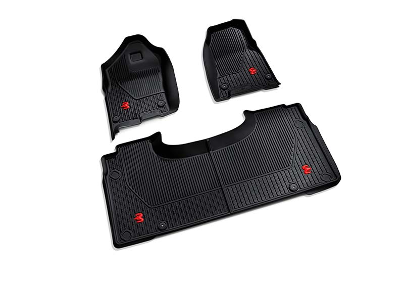 BLACK WITH RED RAM'S HEAD CREW CAB ALL-WEATHER FLOOR MATS
