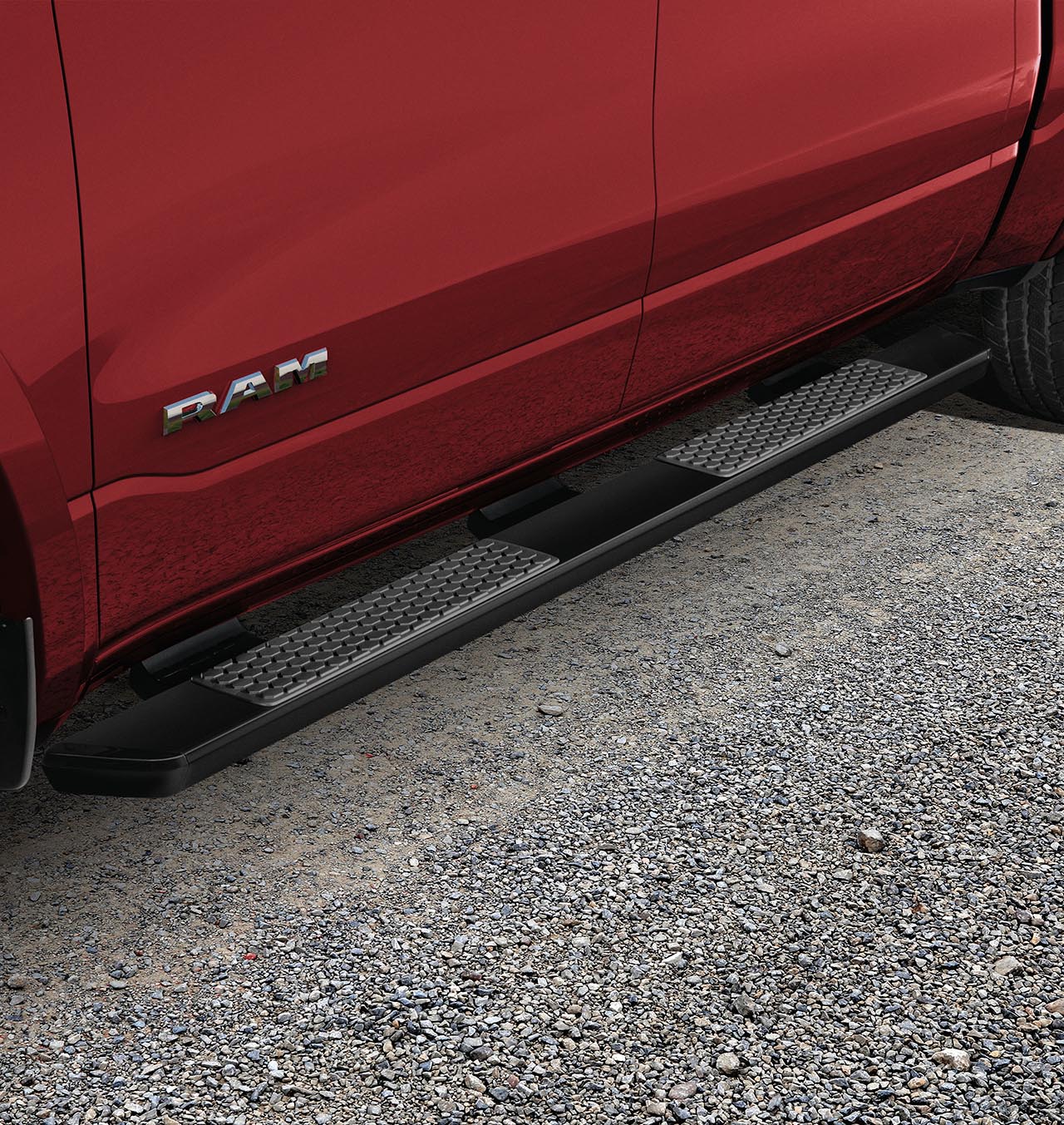 matte black-painted 
cab length running boards
