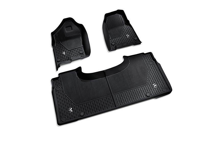 BLACK WITH gray RAM'S HEAD CREW CAB ALL-WEATHER FLOOR MATS