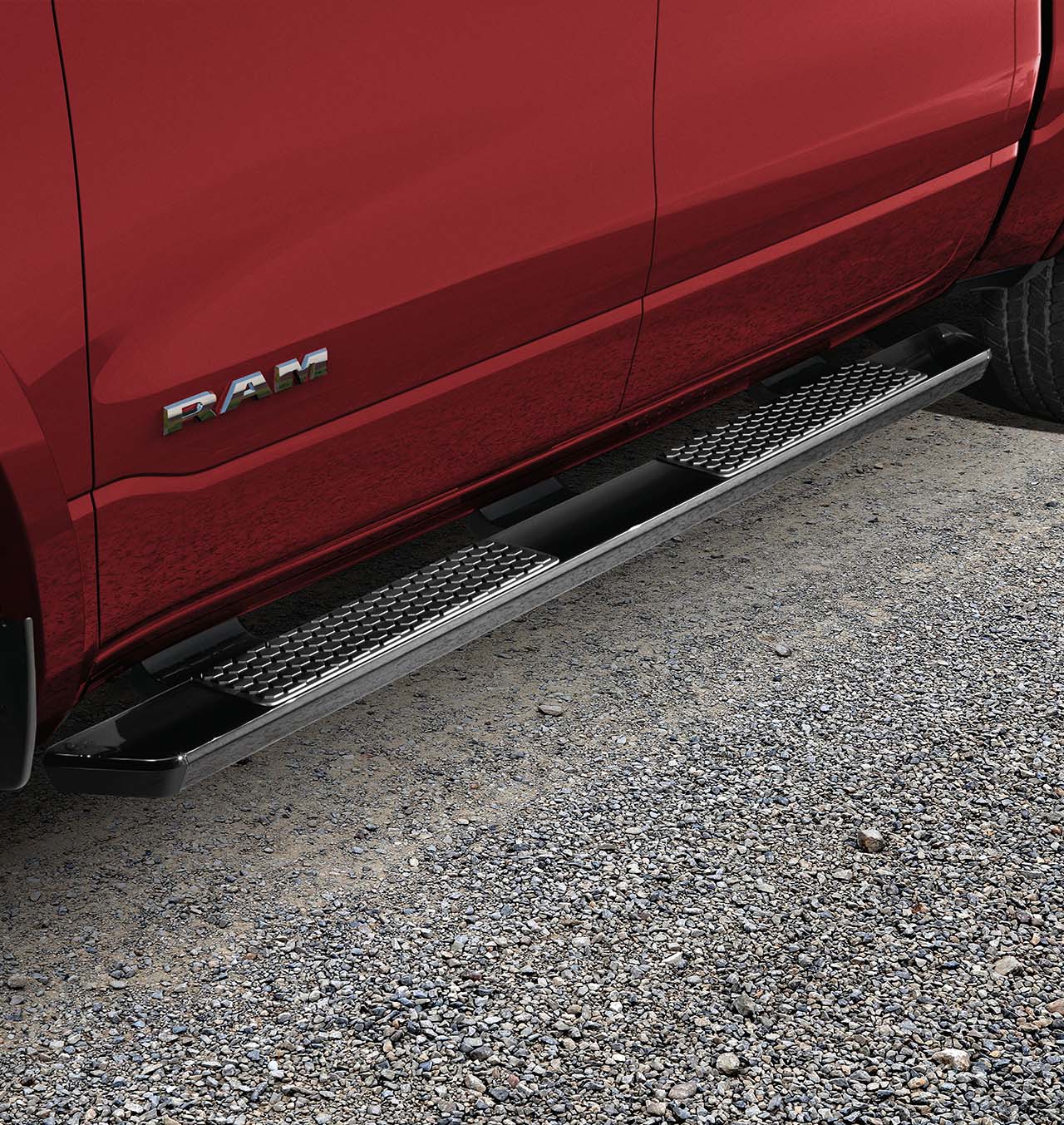 gloss black-painted, cab length running boards