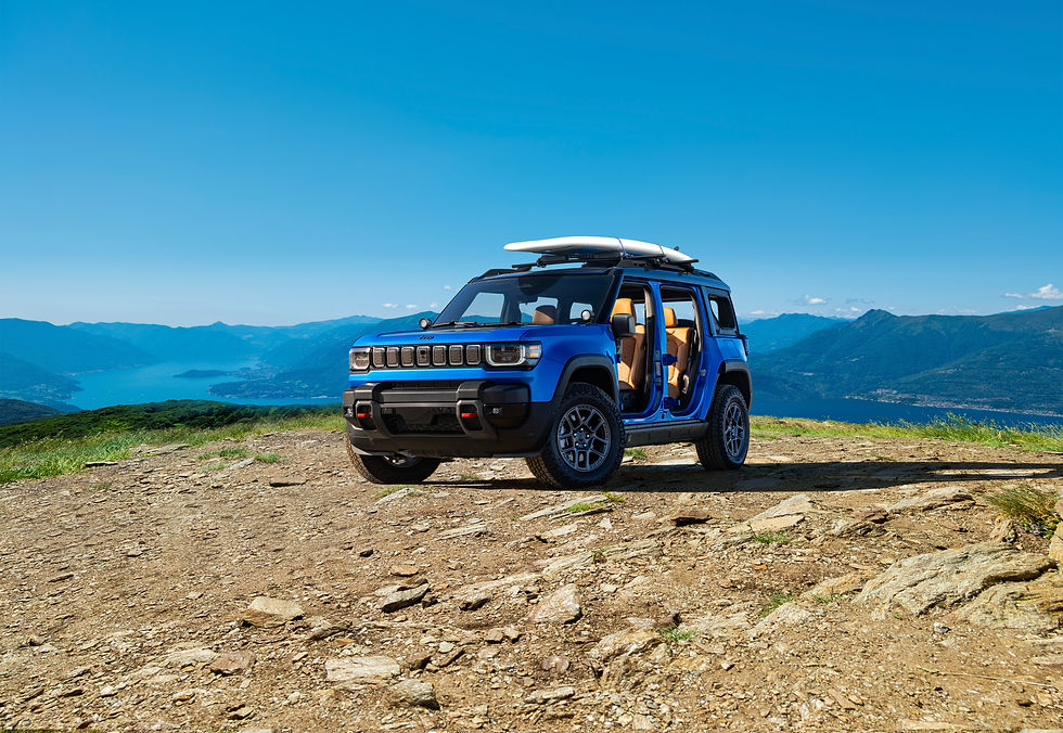 Jeep® Recon in Hydro Blue features Rock Rails, LED Off-Road Light Kit, Lower A-Pillar Light Mounting Brackets, Doors-Off Mirror Kit, WingBar Evo Raised Rail Crossbar Kit
and Roof-Mount Surfboard and Paddleboard Rack by Thule®*
