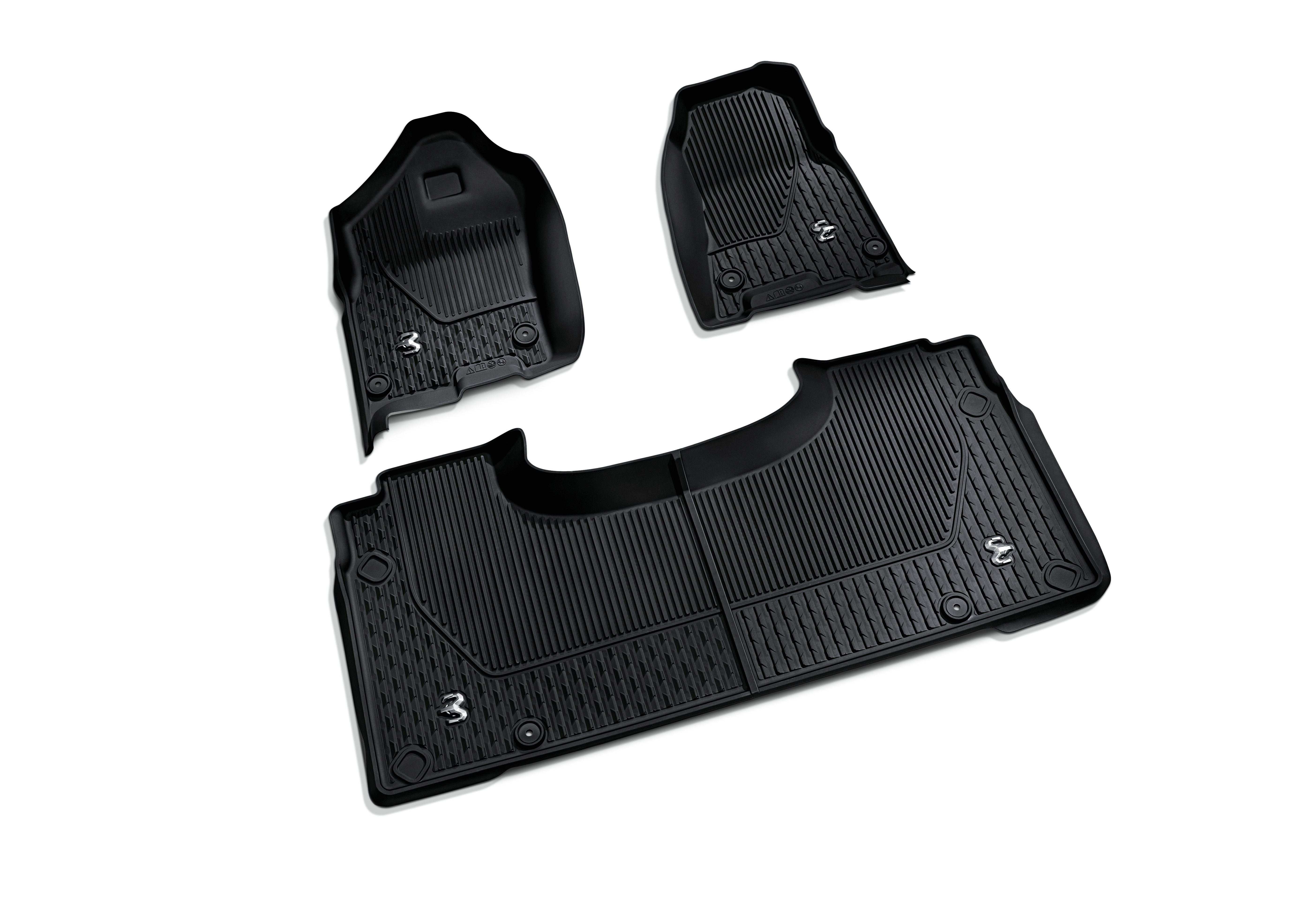 BLACK WITH gray RAM'S HEAD CREW CAB ALL-WEATHER FLOOR MATS