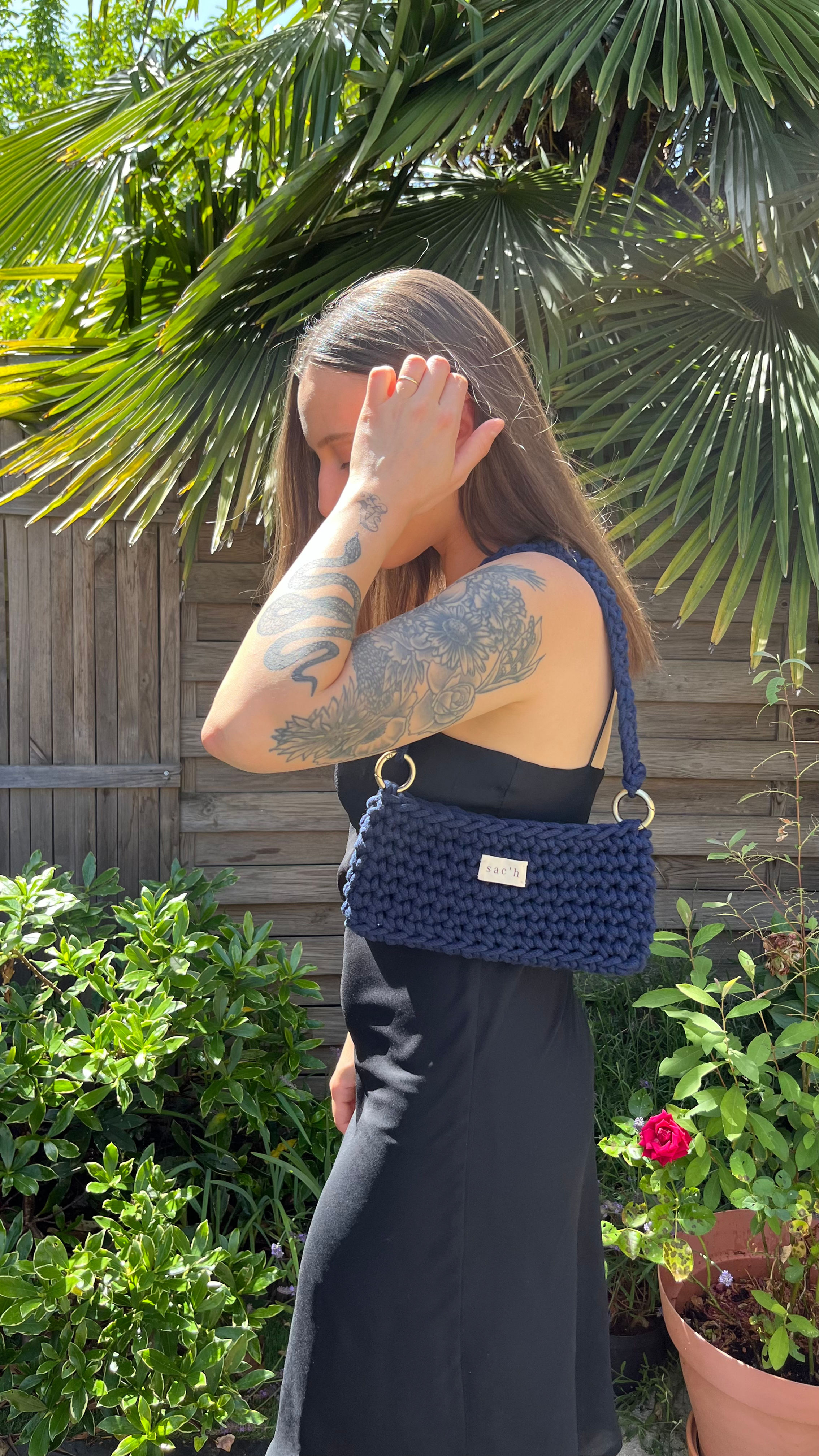 Mini sac crochet - porté épaule - BLEU MARINE