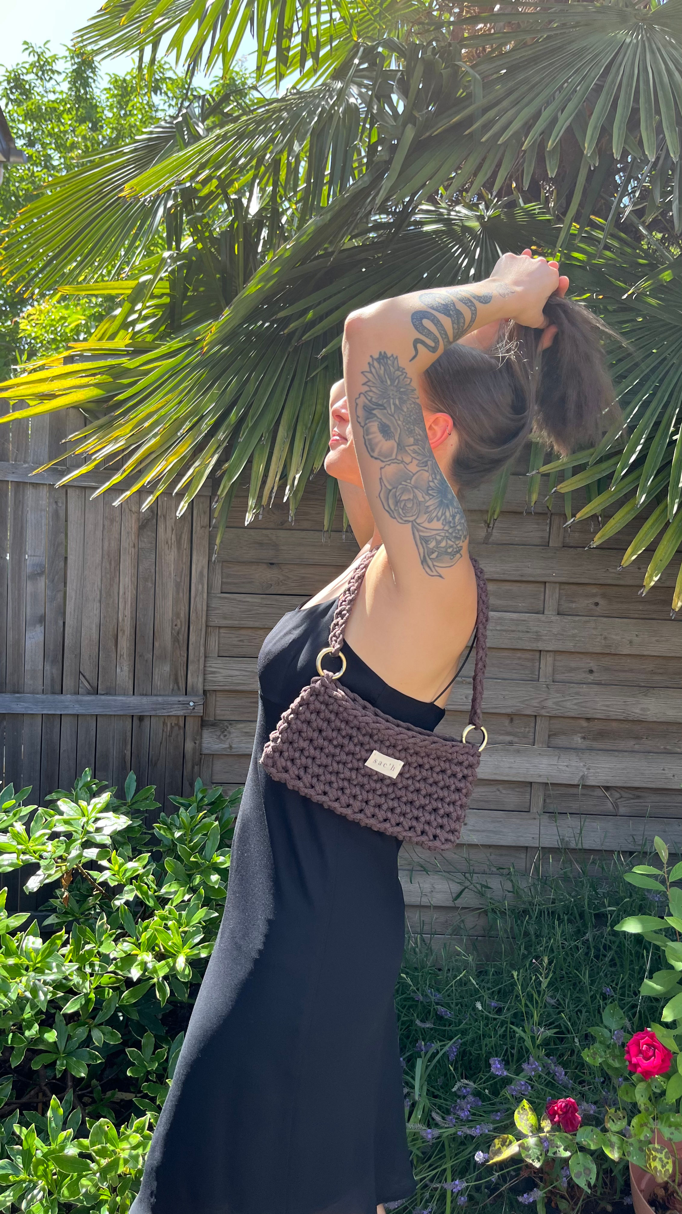 Mini sac crochet - porté épaule - MARRON