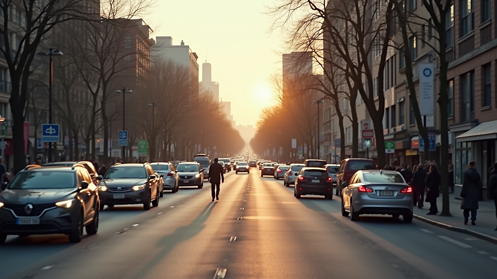 High angle view of a busy city street with vehicles in motion