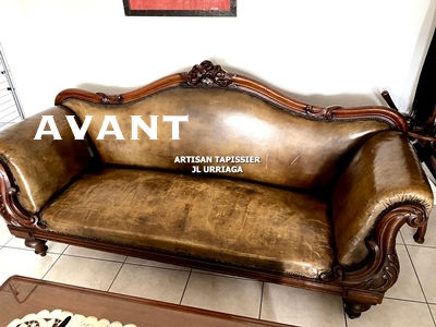 Rénovation e repigmentation de canape cuir avant