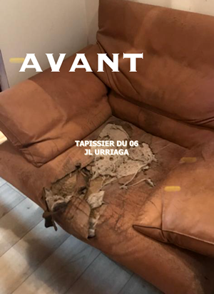 Restauration d'un fauteuil éventré par JL Urriaga Tapissier du 06 à Cannes Mougins (1)