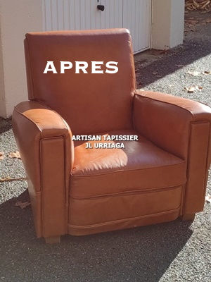 Restauration Fauteuil Club Cuir par Urriaga Tapissier du 06 a Cannes Mougins xapres