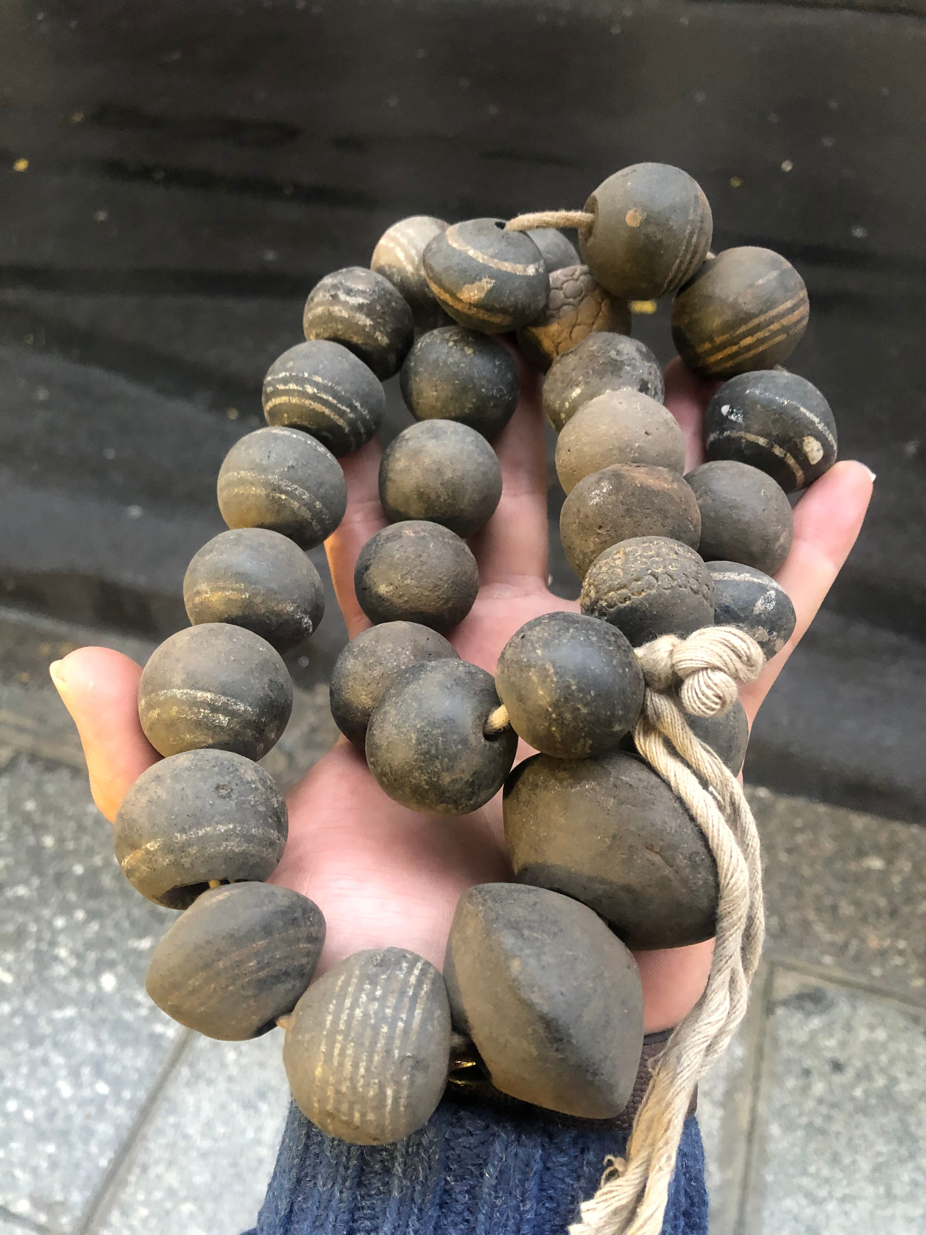 Old Antique African Black stone Beads Necklace