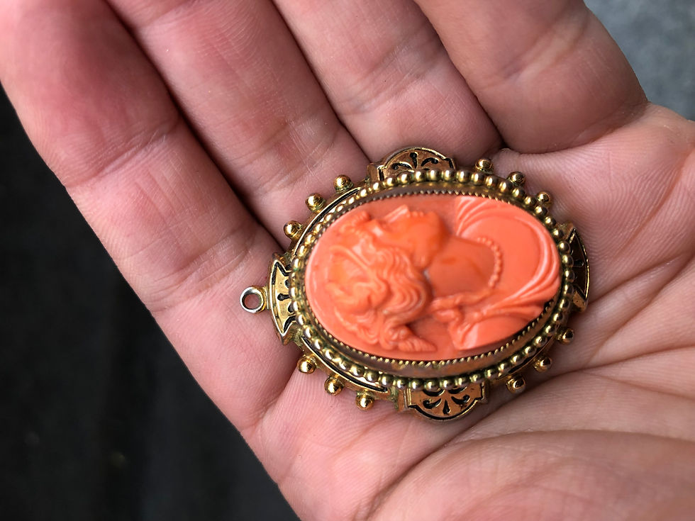 Thumbnail: ANTIQUE ITALIAN CORAL CAMEO PENDANT 32 Gram
