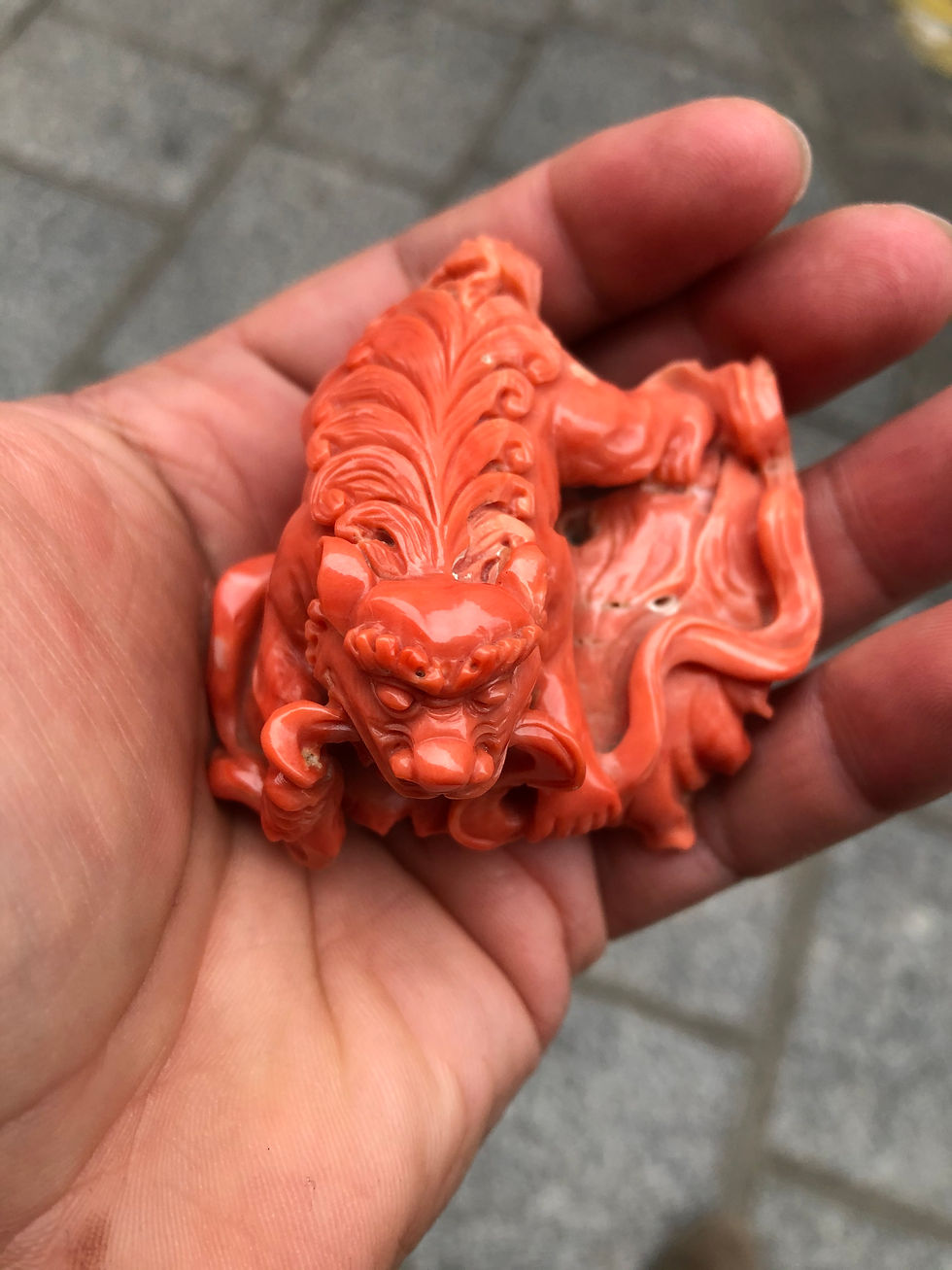 Thumbnail: Antique Chinese Coral statue of a Chinese Dog 88 Gram