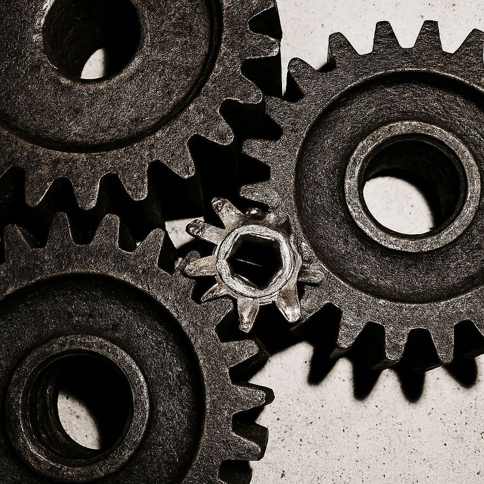 Mechanical gears with one jammed cog symbolising decision bottlenecks