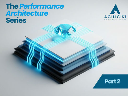 A high-quality 3D isometric render of a square stack of architectural slabs against a neutral grey background. The top layer is matte white, followed by several layers in varying shades of cerulean, slate blue, and charcoal black. Glowing neon blue light strands wrap vertically around the stack, connecting the plates like circuit traces. A large, brilliant blue diamond sits at the center of the top white slab, radiating a soft neon glow that reflects off the surface.