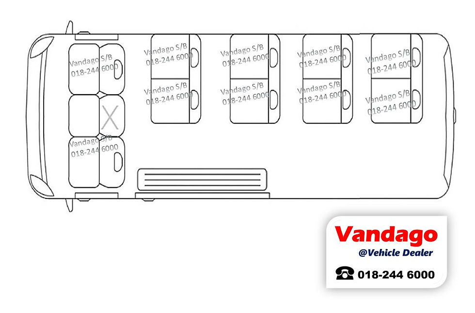 Toyota Hiace SLWB Van 10 Seaters Baru. Susunan Tempat Duduk.