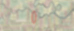 Oude kaart van de plantages van Suriname met kronkelende rivier, gekleurde percelen en labels. Rood ovaal markeert een gebied. Pastelkleuren, historische sfeer.