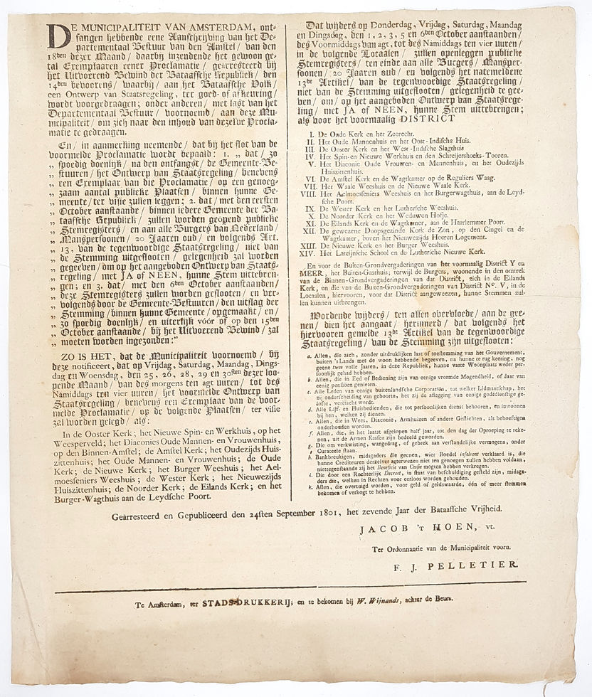 De municipaliteit van Amsterdam, ontfangen hebbende eene amtschrijving van het departementaal bestuur van den Amstel. 1801.