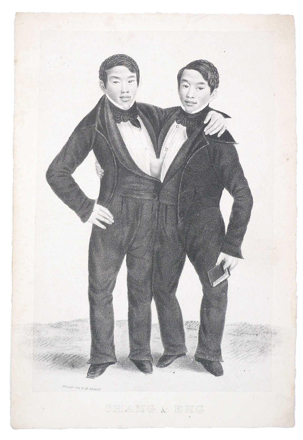 Chang en Eng. Lithographed portrait by Ruurt de Vries, Amsterdam, 1836.
