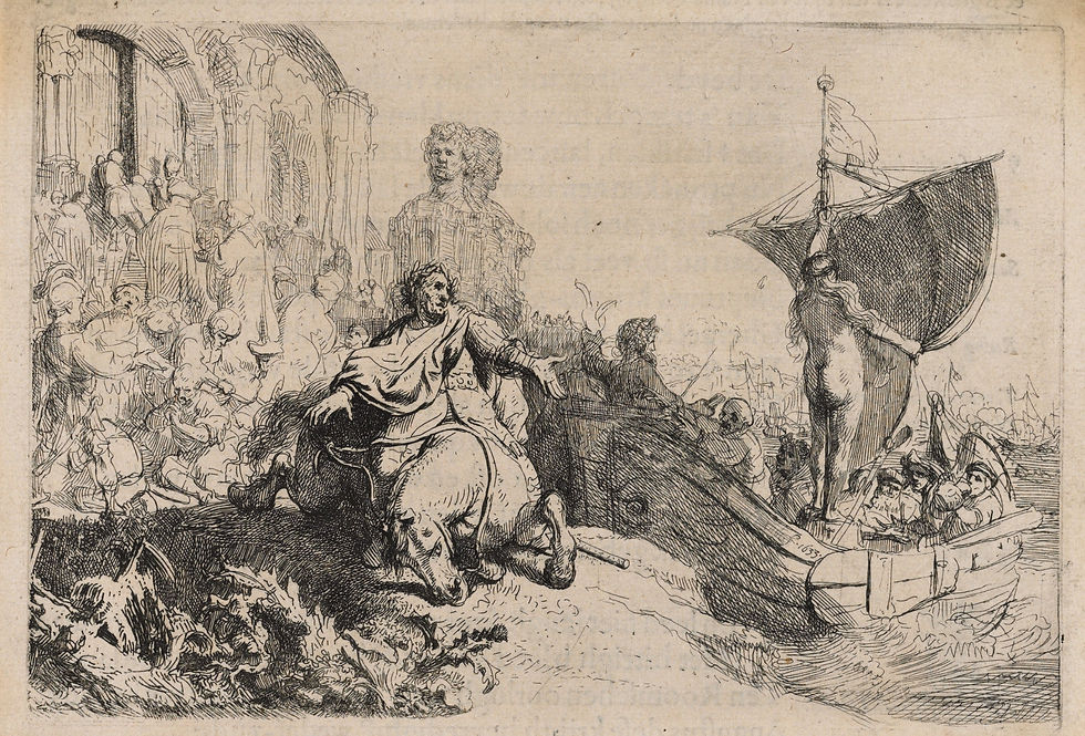 An etching by Rembrandt in Herckmans, Der Zee-vaert Lof (Amsterdam, 1634).