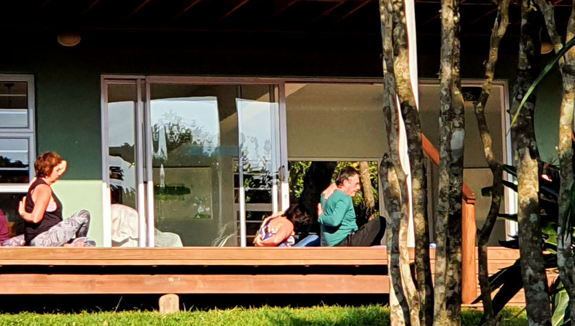 Yoga on the deck at the Tree House