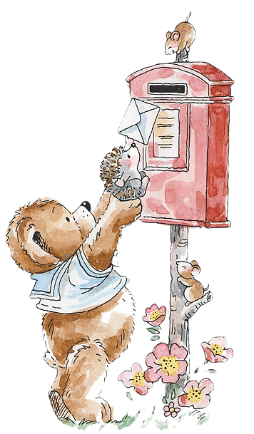 bear mailing letter in mailbox illustration