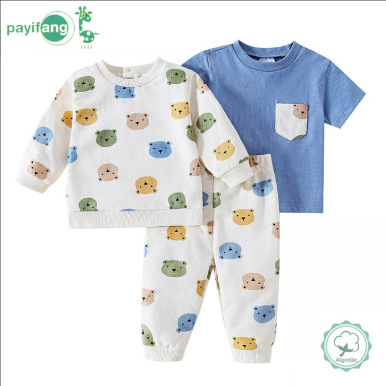 Miniatura: PAYIFANG Baby Boy Set 3 Pieces Blouse Long Sleeve T-shirt Short Sleeve and Trous