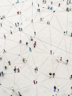 Aerial view of crowd connected by lines