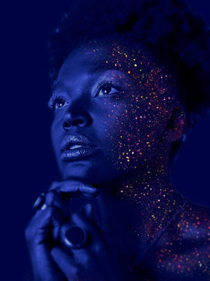 Blue Lit Woman with Sparkle Lights