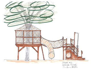 Artist Sketch of Public Treehouse with Slide and Bridge