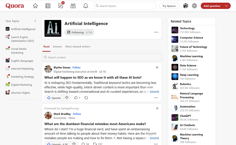quora feed interface
