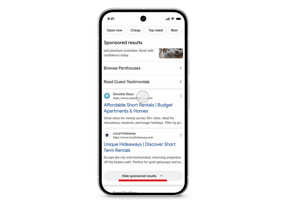 google update regarding sponsored results in search