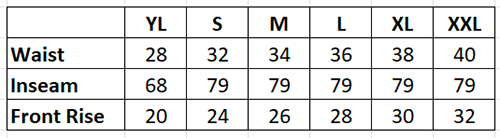 Santa Pants Sizing Chart