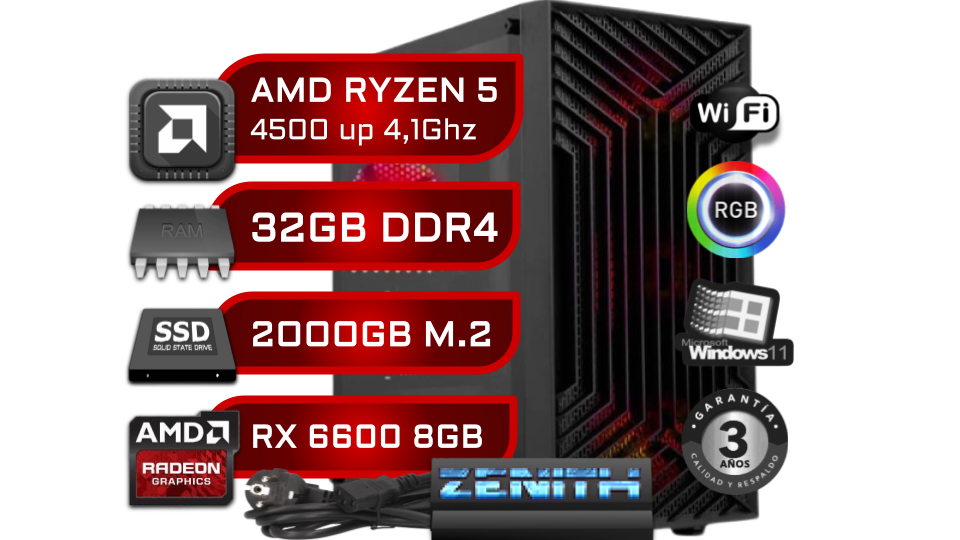 PC Gaming BALANI ZENITH™ Z45 Le Mans RYZEN 5 4500/32GB/2TB/RX 6600