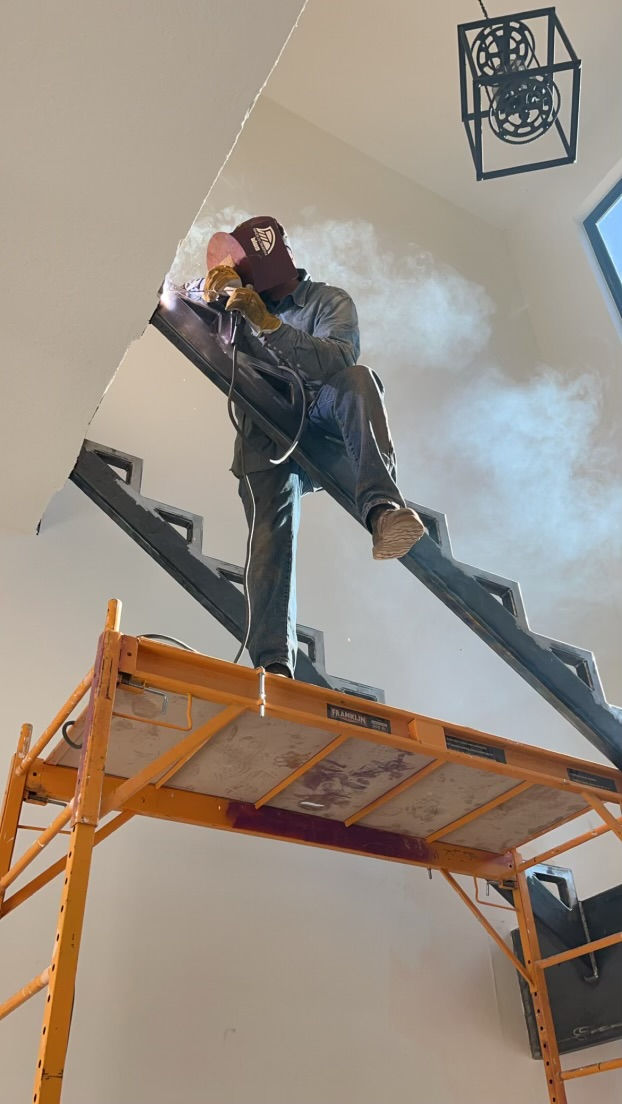 Custom metal staircase in the process of construction