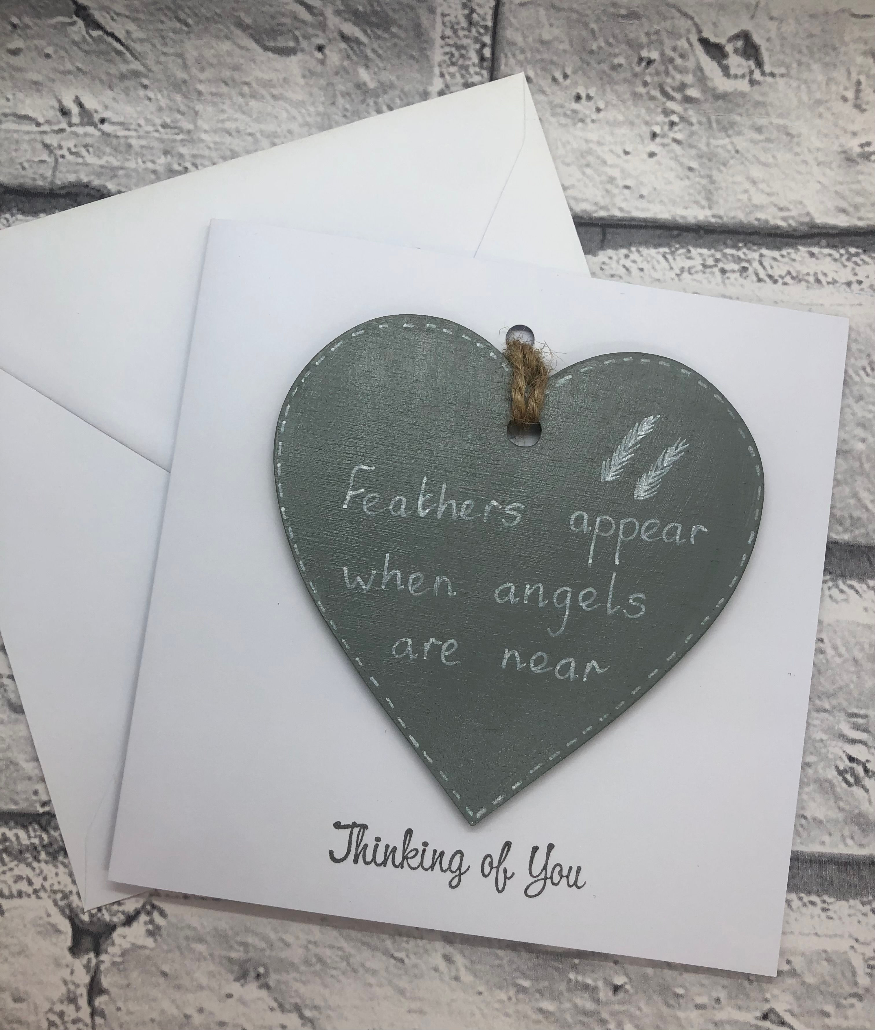 Feathers appear when angels are near Wooden Keepsake With sympathy Handmade Card