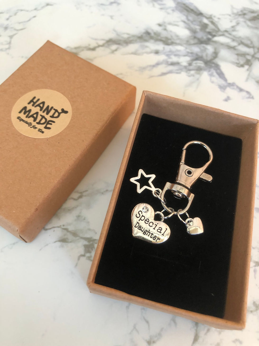 Special Daughter keepsake silver heart charm on keychain keepsake