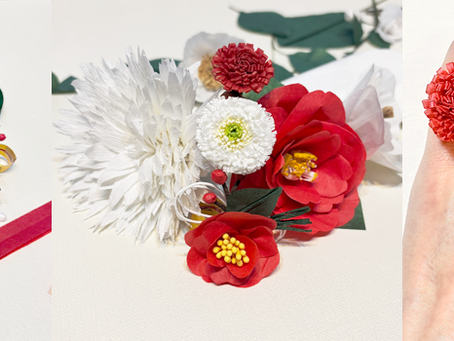 紅白の紙の花リング