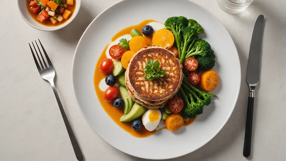 High-angle view of a beautifully plated balanced meal