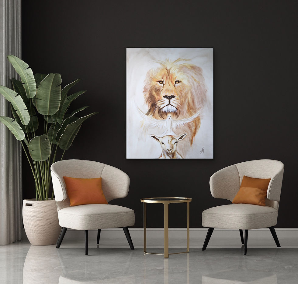 Thumbnail: Lion, lamb and dove | 22”x28” Canvas Painting
