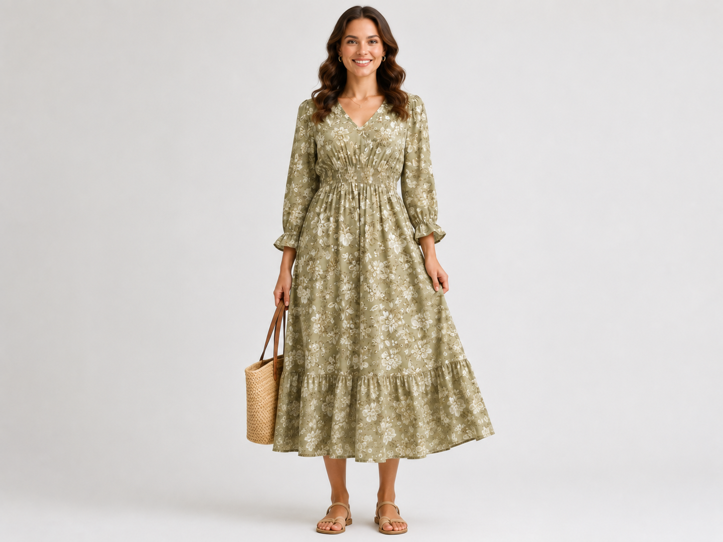 Kusuma 100% Cotton Olive Long Dress