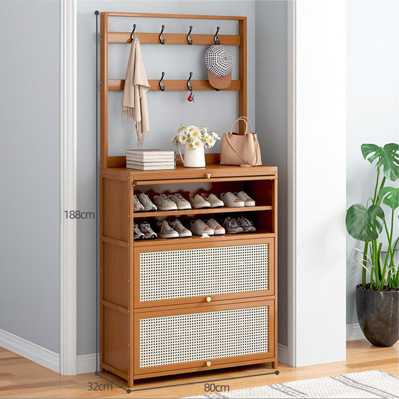 サムネイル： SOCE027 Bamwood Bamboo Breathable Flip Door Shoe Cabinet